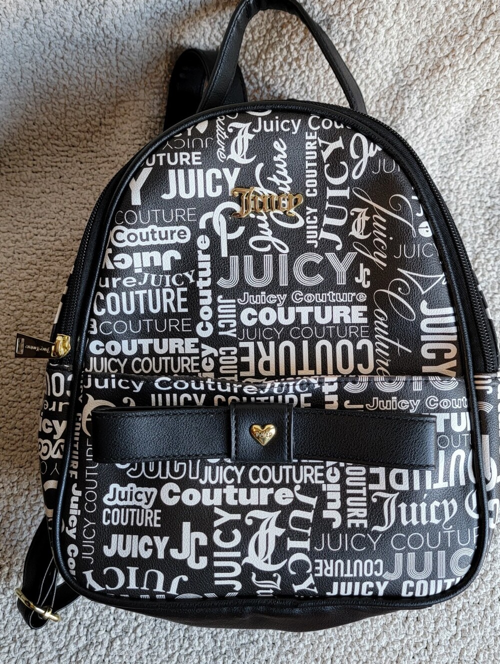 JUICY COUTURE Backpack Word Search Word Play Bow Black & White Gold Hardware